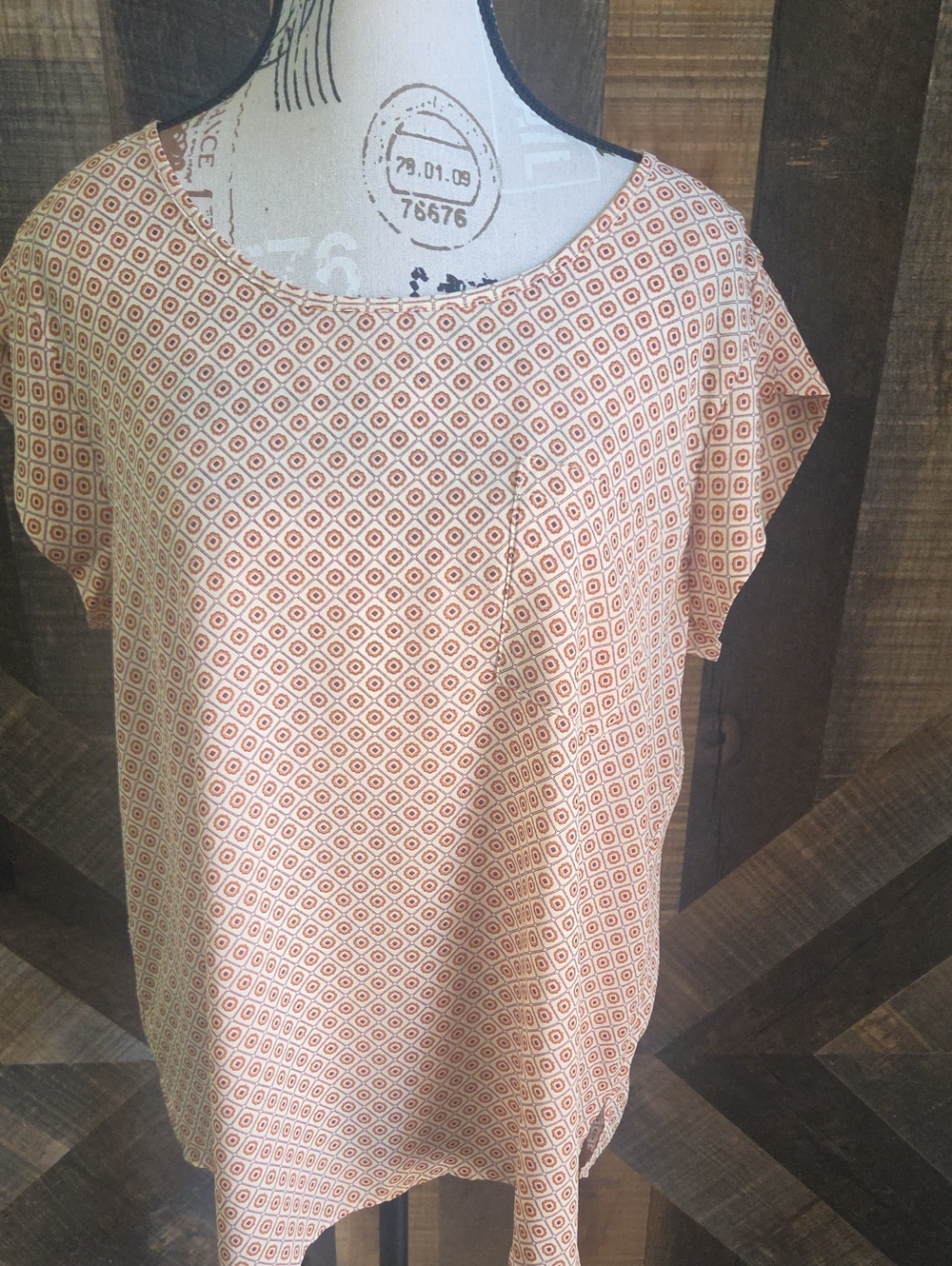 Carolina Belle  Blouse with Rust Geometric Print